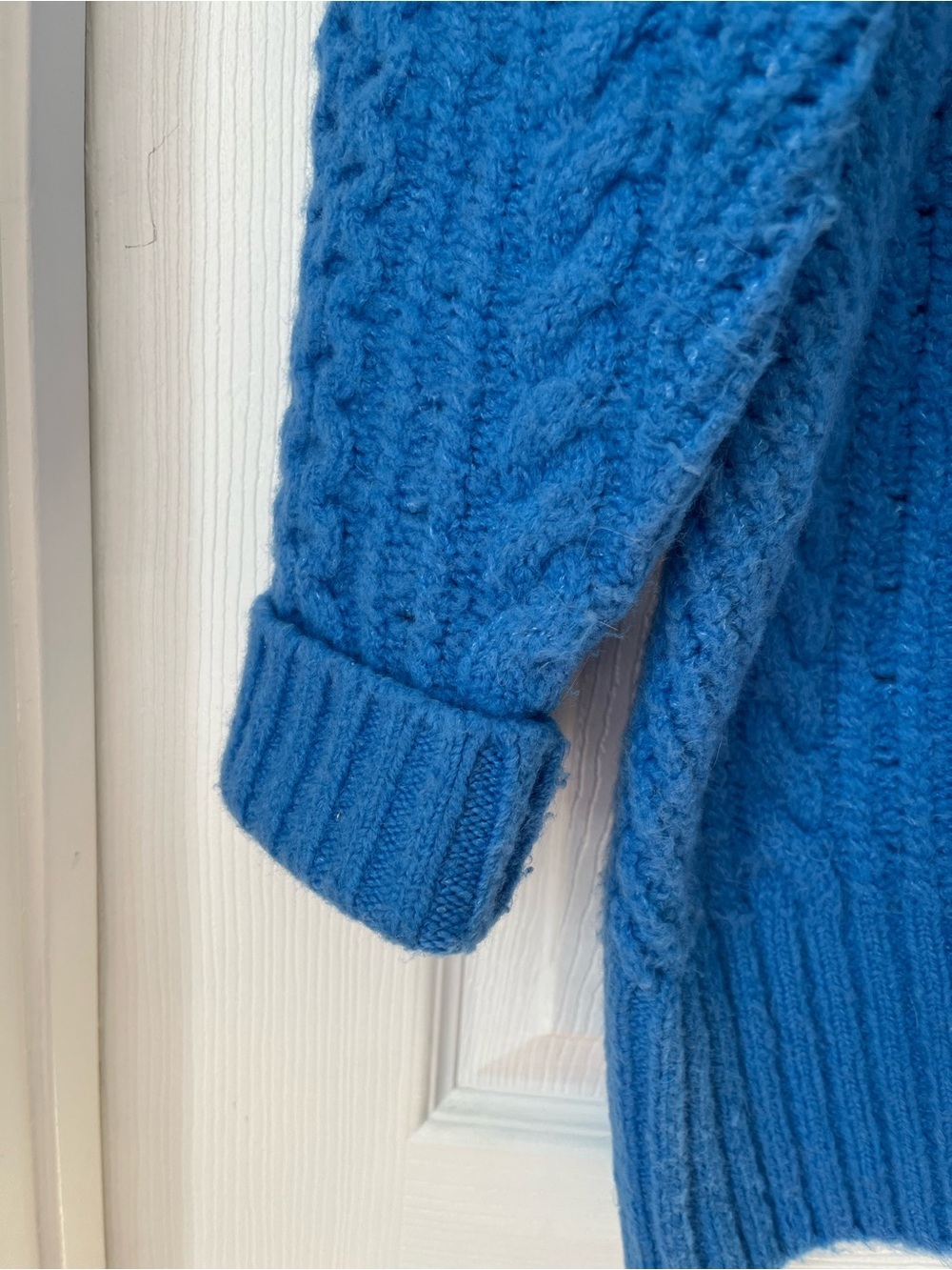 J.Crew wool alpaca blend Bright Blue Cable Knit oversized cardigan size S - Picture 4 of 9